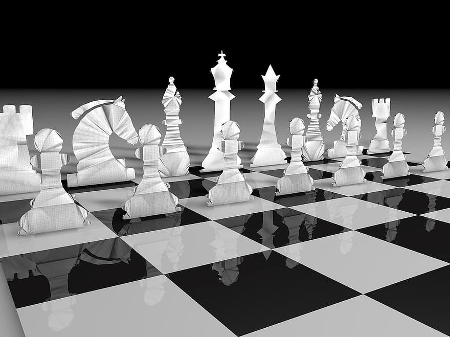 šachy, bílých pěšců, papír, král, odchod, částí, pěšák, hra