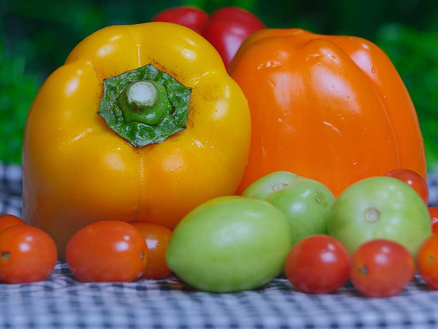 papryka, pomidory, warzywa, świeży, warzywo, świeżość, pomidor, jedzenie, zdrowe odżywianie, zielony kolor, organiczny