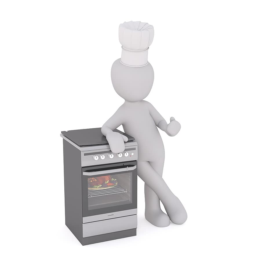 koken, fornuis, bakken, keuken-, open keuken, lunch, heet, oven, kookplaat, blanke man, 3d model