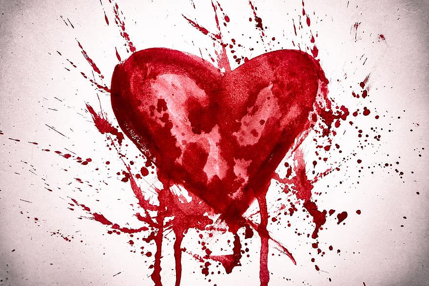 coração, vermelho, sangrento, namorados, romance, amor, pintado à mão, pintado, fevereiro, cor