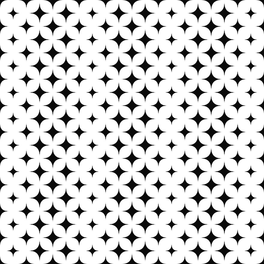 Pattern, Background, Star, Curved, Geometric, Monochrome, Black, White, Motif, Fabric, Black And White