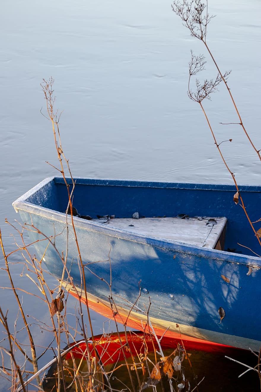 Boat, River, Travel, Outdoors, nautical vessel, water, wood, transportation, autumn, rowboat, blue
