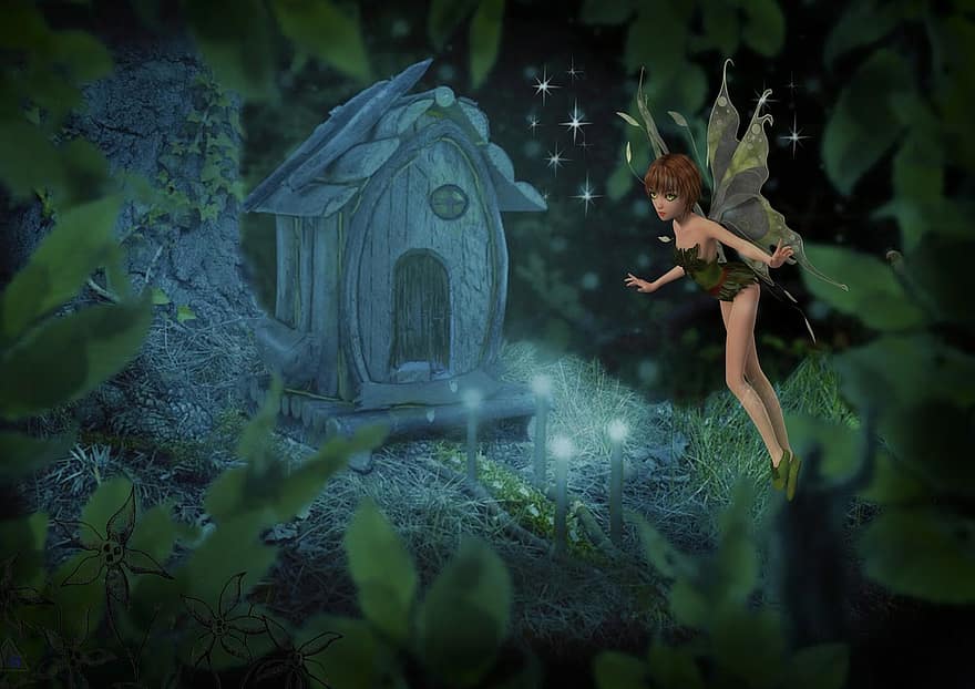 Fairy, Fantasy, Forest, Young, House, Light, Fly, Wings, Fairy Tale, Tale, Story