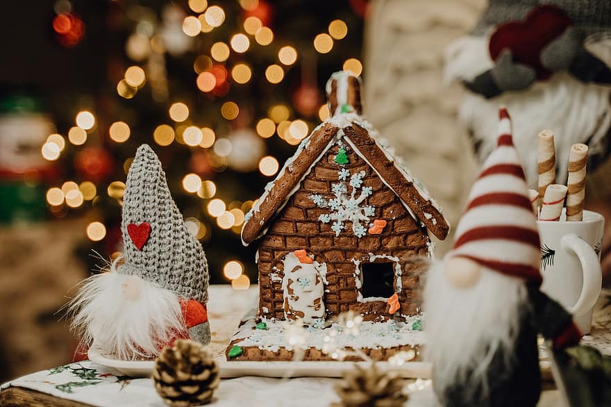 Vánoce, Perníková chaloupka, Gnome, trpaslík, jídlo, Svačina, pečený, domácí výroba, slavnostní, dekorace, vánoční dekorace