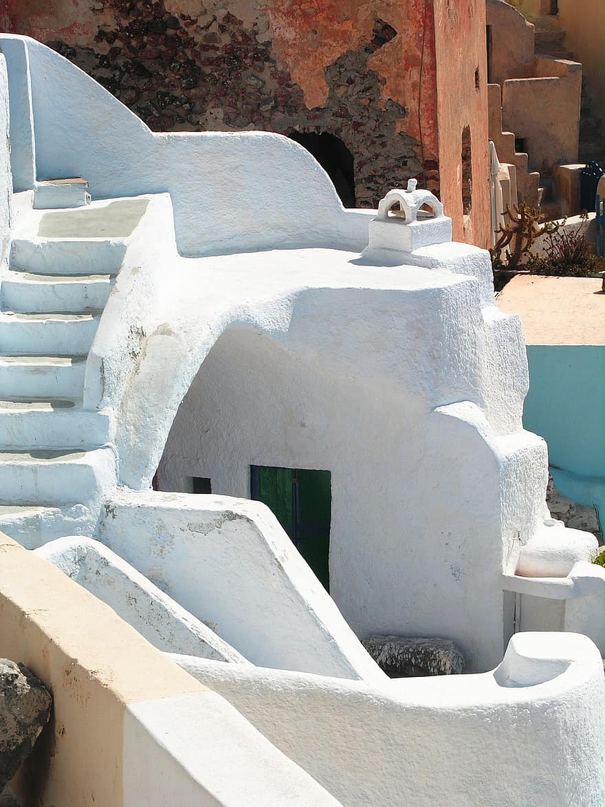 Santorin, casa, escadas, Grécia, viagem