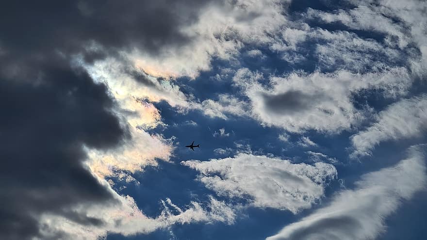 chmury, niebo, cumulus, samolot, lot, latający, pojazd powietrzny, niebieski, Chmura, transport, samolot komercyjny