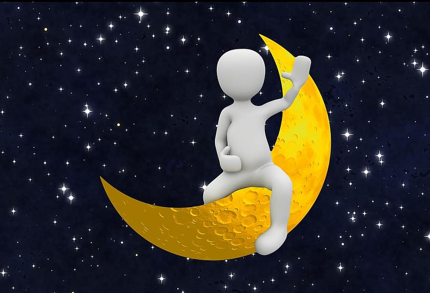 księżyc, półksiężyc, osoba, gwiazda, przestrzeń, wszechświat, noc, fala, Powitanie, obcy