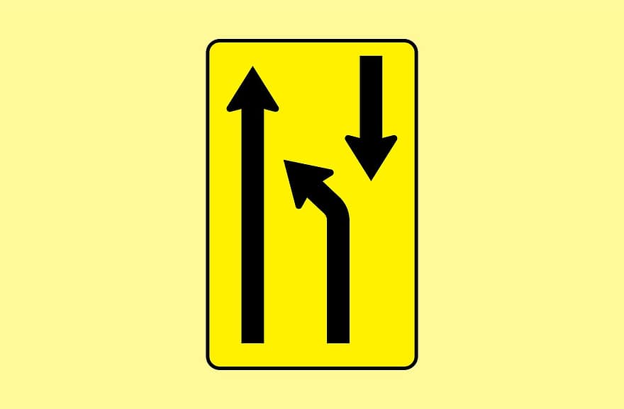 End Of Lane, vei, veiskilt, trafikkskilt, to baner, slå sammen, ikon, symbol