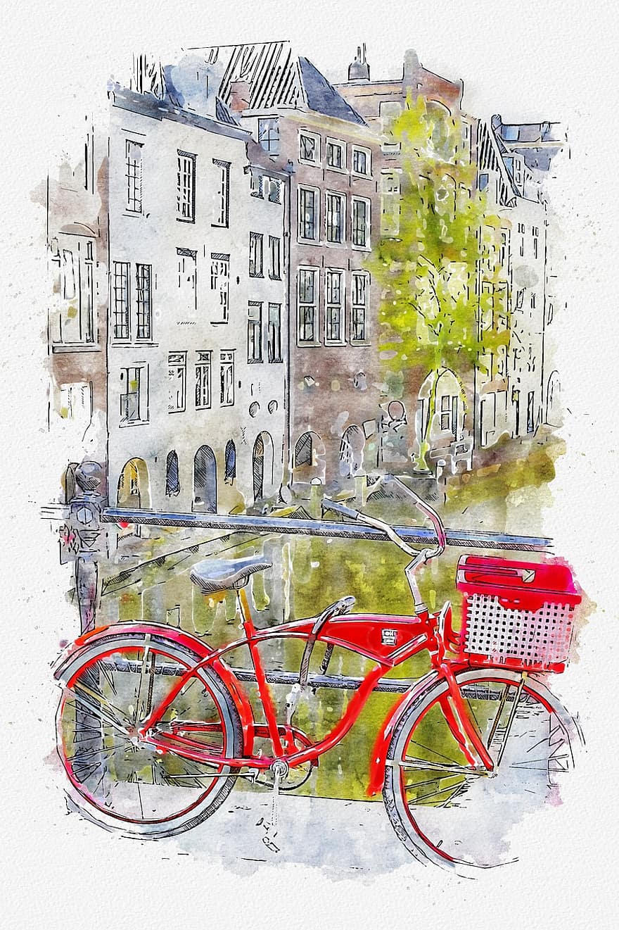 bicicleta, ciutat, edificis, canal, pont, Canal d'aigua, via fluvial, edificis residencials, apartaments, utrecht, Països Baixos