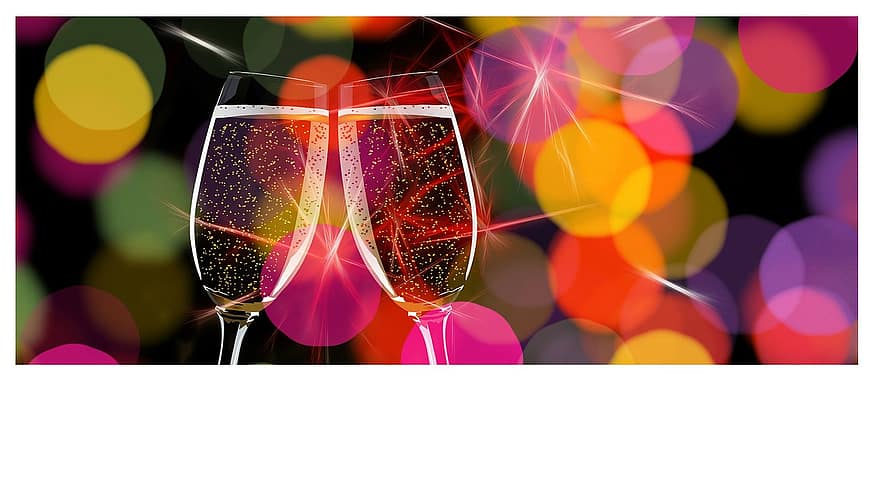 taças de champanhe, confinar, cartão, champanhe, copo, setor, dia de Ano Novo, Véspera de Ano Novo, sorte, círculo, pontos