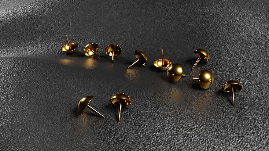 Leather, Nails, Upholstery Nails, Brass, Black, 3d