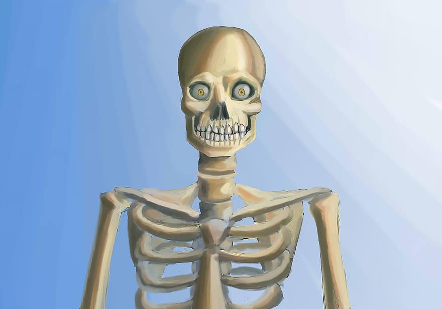 Skeleton, Goggle-eye, Skinny, Painting, Watercolor, Art