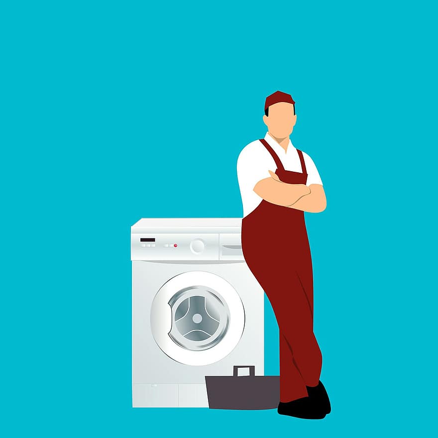 Machine à laver, réparation, appareil, un service, machine à laver, équipement, blanchisserie, entretien, fixation, ouvrier, Jeune