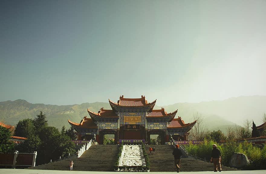 templo, santuario, arquitectura, edificio, escalera, montaña, religión