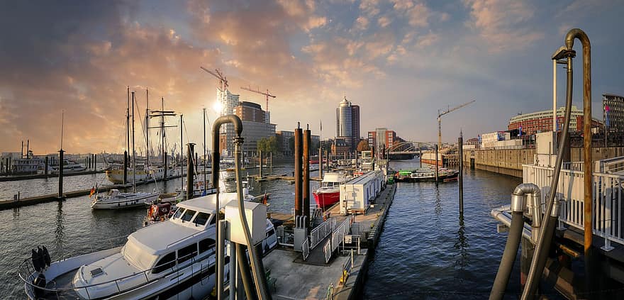 Shipping Yard, Port, Boat Yard, Pier, Port Of Hamburg, Hamburg, Elbe, Water, Northern Germany, Yacht, Sailing Vessel