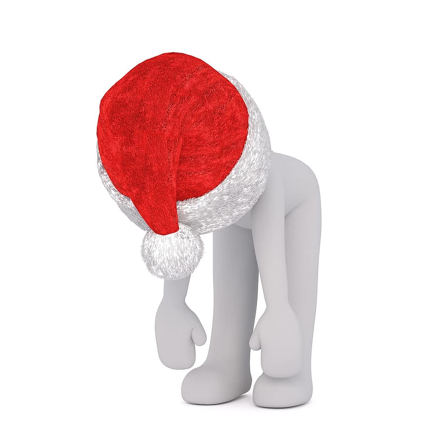 білий самець, 3D модель, ізольовані, 3d, модель, повне тіло, білий, капелюх Санта, Різдво, 3D Санта hat, похмілля