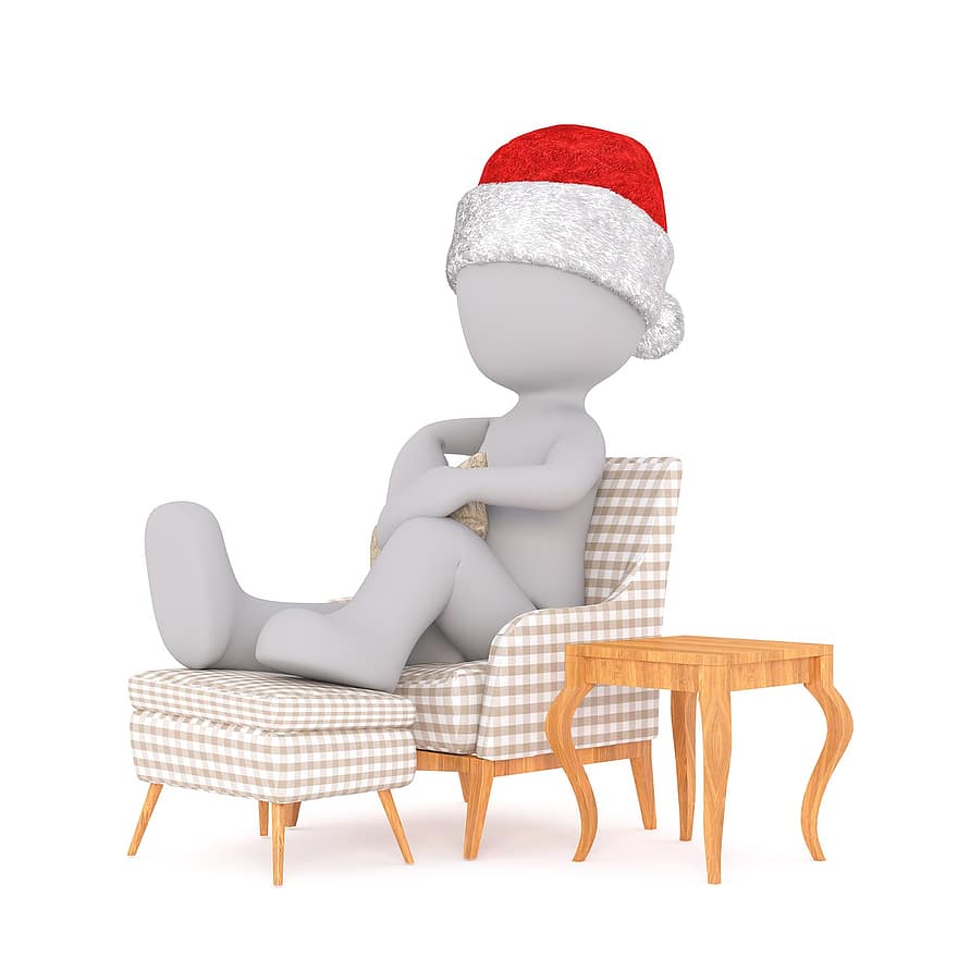 beyaz erkek, 3 boyutlu model, yalıtılmış, 3 boyutlu, model, tüm vücut, beyaz, Noel Baba şapkası, Noel, 3d santa şapka, Rahatlayın