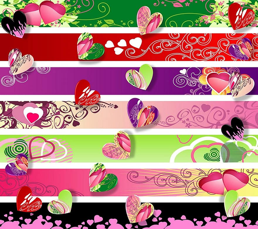 обичам, сърца, Свети Валентин, творчески, абстрактен, банери, икона, символ, форма, цветен, червен