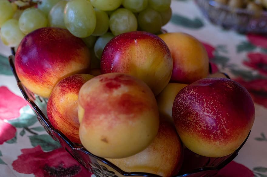 фрукты, персики, виноград, питание, здоровый, свежий, витамины, органический