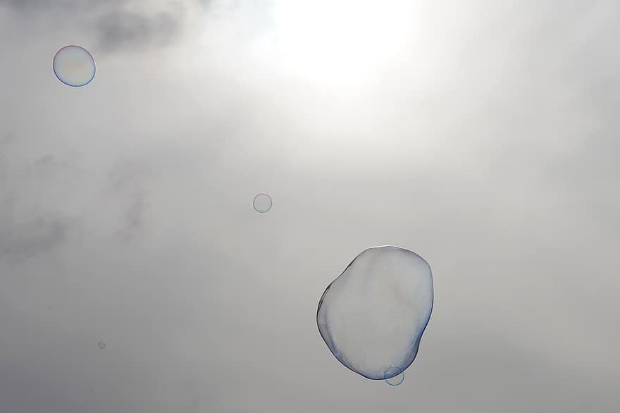 zeepbel, bubbel, kinderjaren, spelen, blauw, vliegend, laten vallen, water, achtergronden, detailopname, abstract