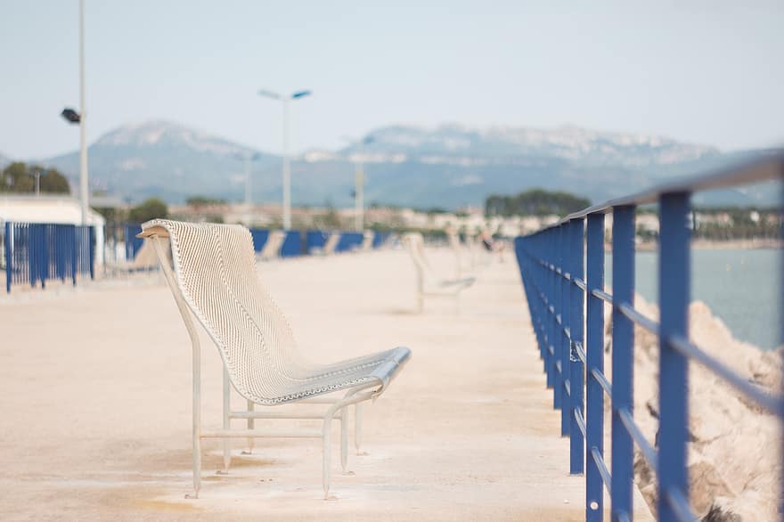 Sea, Promenade, Riverbank, sand, summer, vacations, coastline, relaxation, blue, water, chair