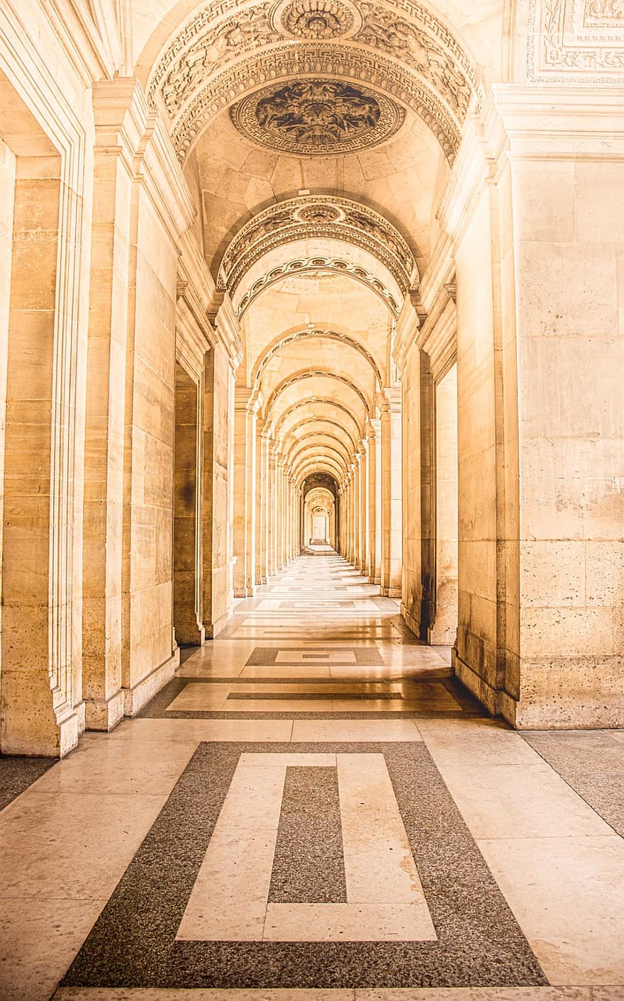 louvre, museu, corredor, Paris, França, entrada, arquitetura, histórico