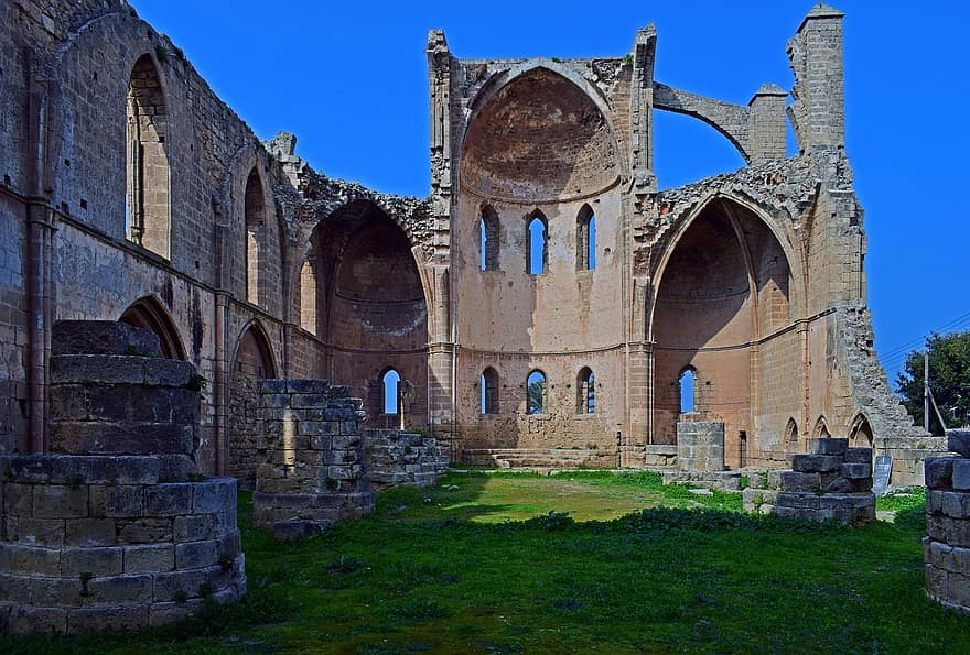 reruntuhan, historis, pariwisata, perjalanan, alam, kuno, bangunan, siprus, famagusta, gereja, gothic