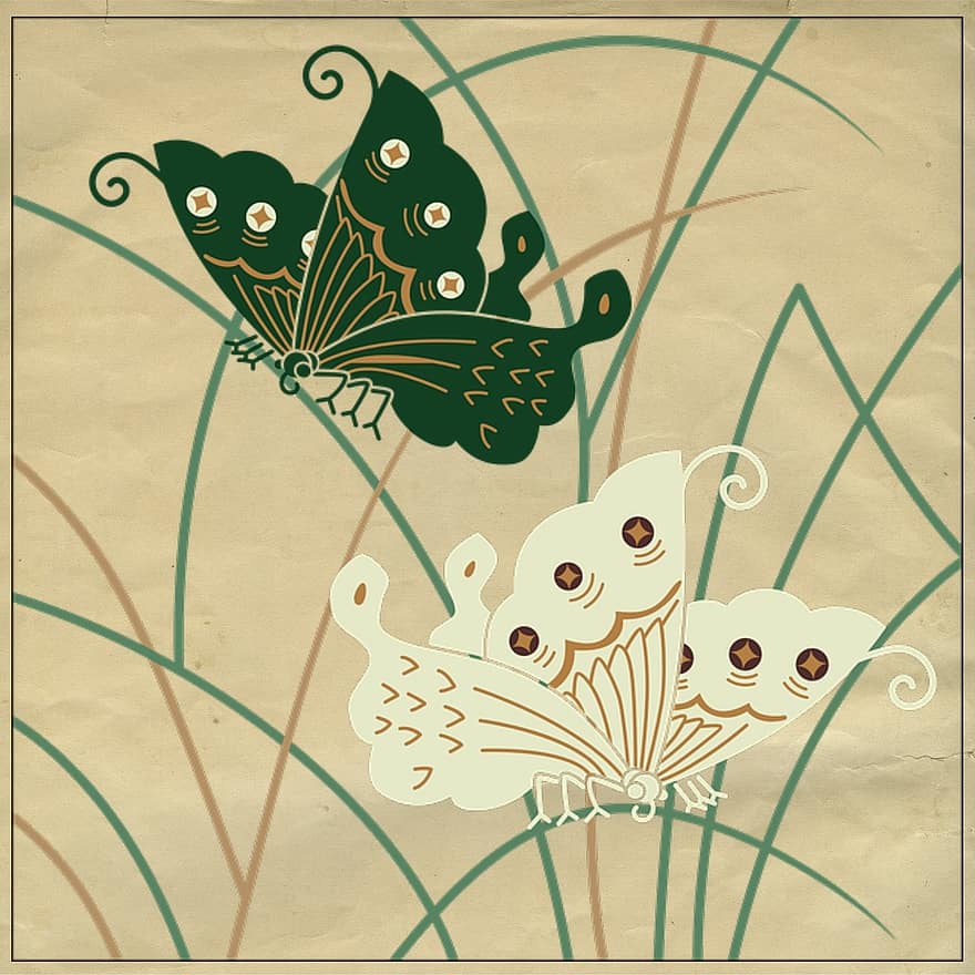 sommerfugl, papir, retro, abstrakt, beige, naturlig, natur, insekt, pergament, håndværk, årgang