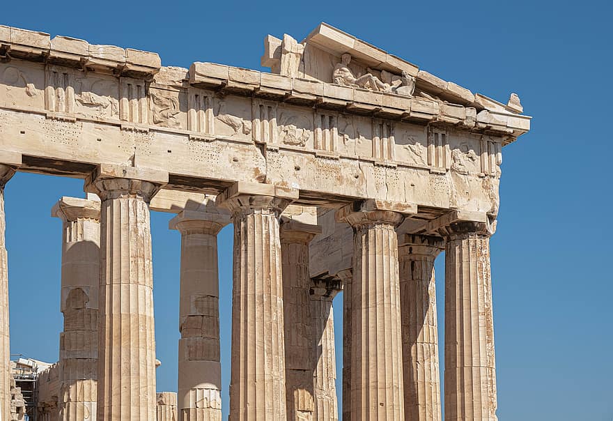 Yunani, parthenon, arkeologi, akropolis, Kuil, Arsitektur, tempat terkenal, kolom arsitektur, sejarah, kehancuran tua, tua