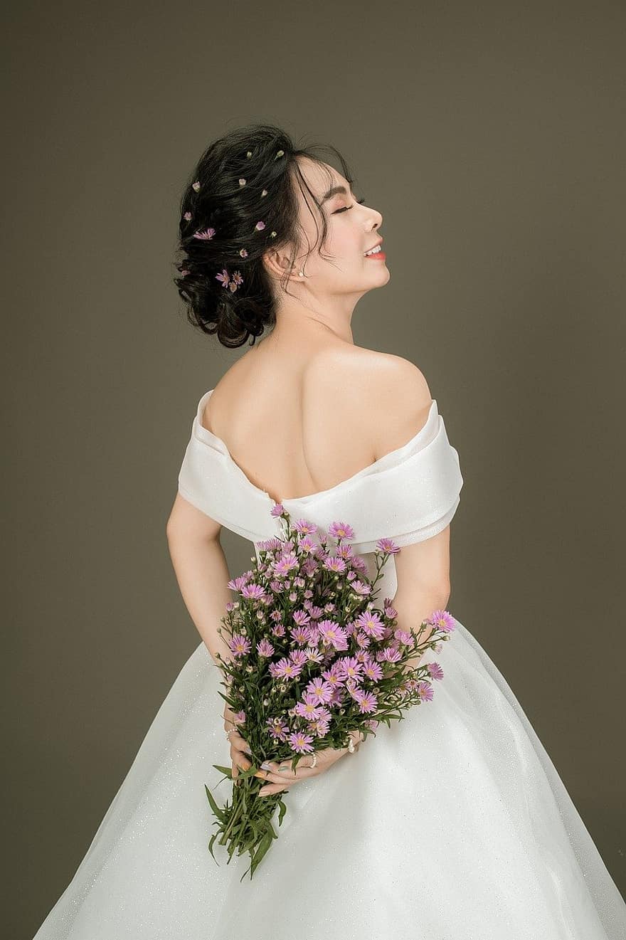 женщина, невеста, цветы