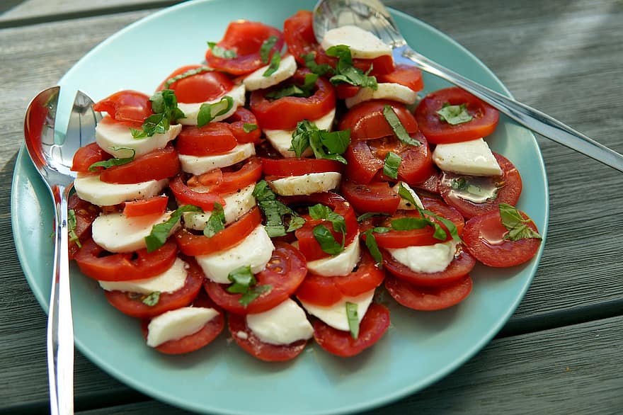 ensalada, los tomates, queso Mozzarella, italiano, sano, tomate, comida, frescura, vegetal, de cerca, alimentación saludable