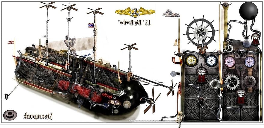 orlaivis, steampunk, fantazija, Dieselpunk, Atompunk, mokslinė fantastika
