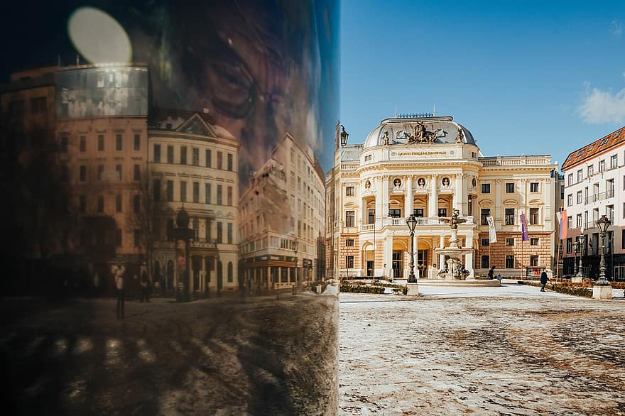 Theater, Bratislava, Old Town, Reflection, Bottle, Facade, Building, Old Building, National Theater, Historic, Historical