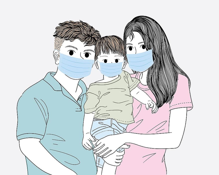 сім'я, маска для обличчя, COVID-19, коронавірус, маска, захист, профілактика, медичний, епідемія, сину, людина