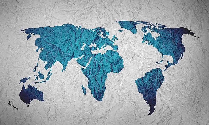 карта на света, заден план, хартия, цвят, син