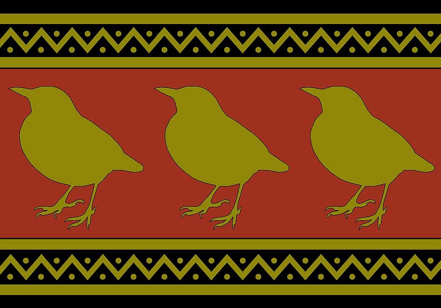 Vögel, Amseln, Tapete, Papier-, Hintergrund, Muster, Design, Kunst, Gold, golden, rot