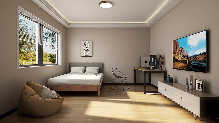 спалня, Модерен интериор на спалнята, вътрешен дизайн