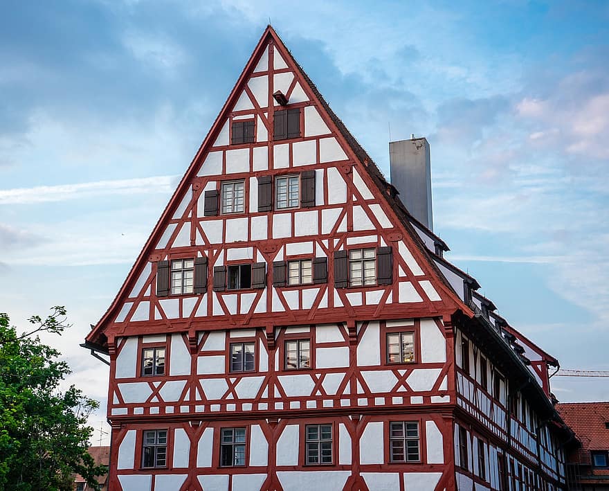 edifício de madeira, estrutura de treliça, construção, estática, casas, alvenaria, fachada, Nuremberg, treliça, arquitetura, centro histórico