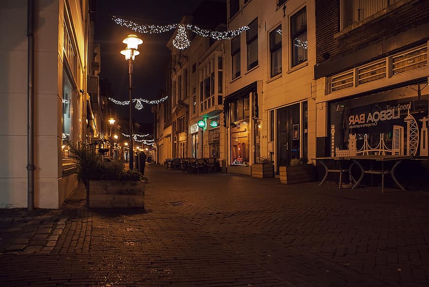 ถนน, เมือง, กลางคืน, เมืองชั้นใน, ตอนเย็น, Schiedam