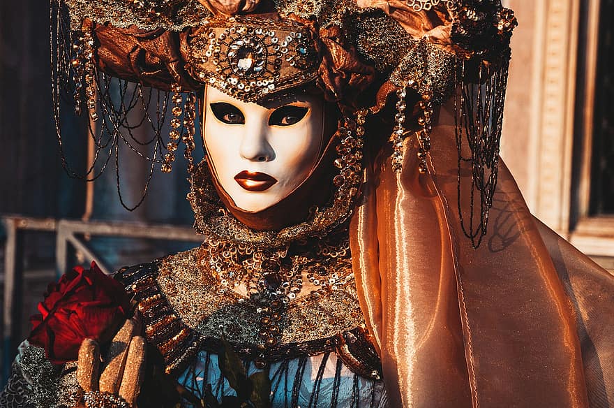 mask, kostym, venedigkarneval, porträtt, traditionell, festival, historisk, tradition, kultur, turism, Venedig