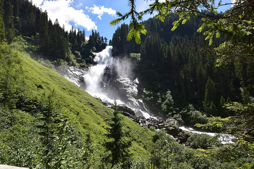 Berge, Wasserfall, Wald, Fluss, krimml, Natur, Wasser, Österreich, Landschaft, wild, idyllisch