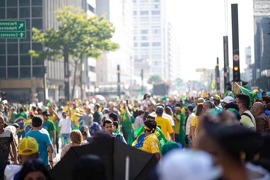 Paul Avenue, menigte, bijeenkomst, mensen, Sao Paulo, stadsleven, mannen, publiek, groep mensen, stadsgezicht, culturen