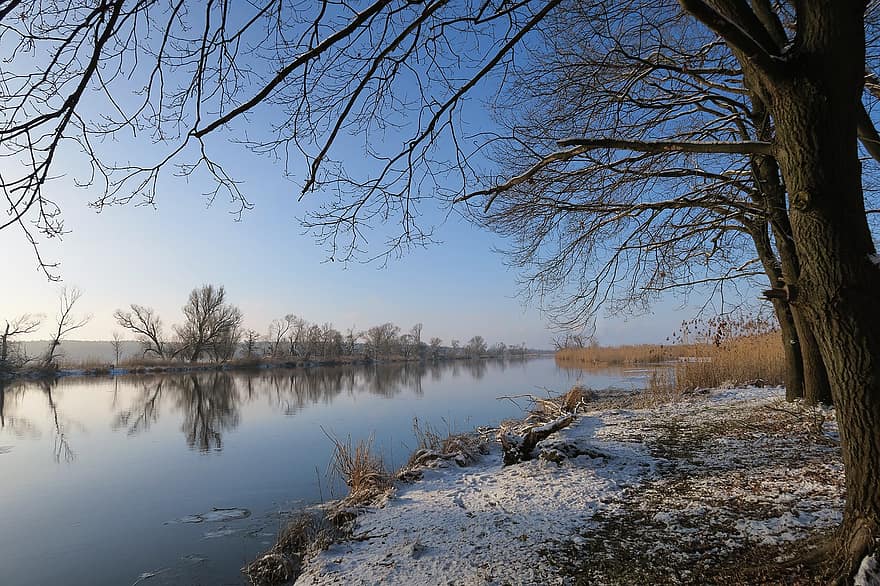 Winter, River, Nature, Snow, Trees, Water, Landscape, Outdoors, Season