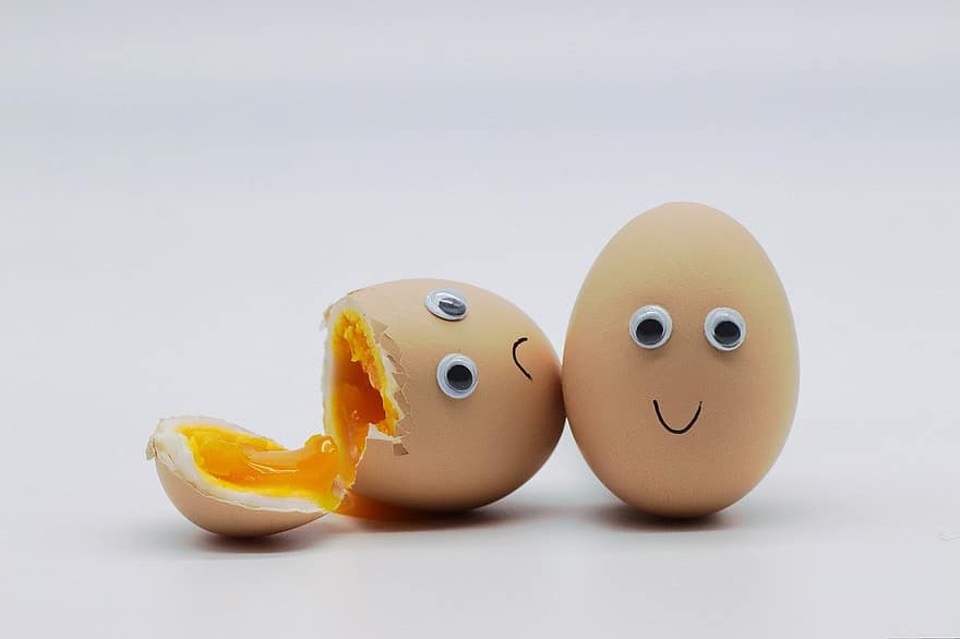 яйца, завтрак, Пасха, пасхальные яйца, яичный желток, питание, веселье, яйцо животного, улыбается, органический, веселый
