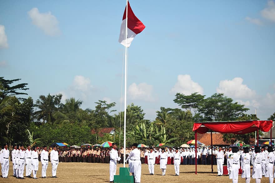 مراسم ، استقلال ، احتفال ، العلم ، مستقل ، الأندونيسية ، حضاره ، تقليدي ، العلم الإندونيسي ، البلد الام