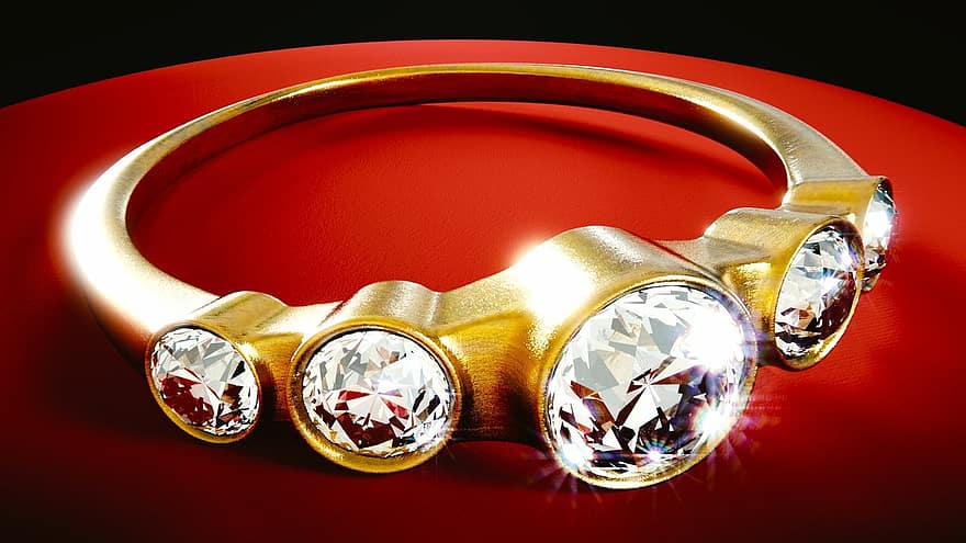 prsten, šperky, diamant, zlato, 3d, kovový, drahokamy, zblízka, prsteníček, prstové šperky