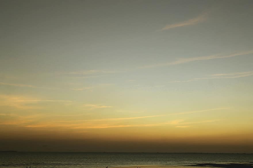 hav, Strand, horisont, Seascape, vann, himmel, skumring, soloppgang, Pantai Panmuti