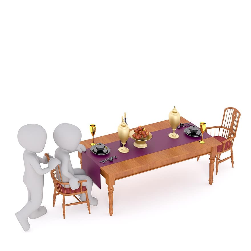 잔치, 표, gedeckter 테이블, 서브, 웨이터, 간식, 빵, 식품, 먹다, 백인 남성, 3D 모델
