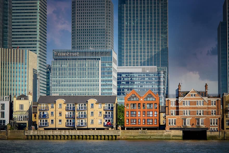 Cityscape, City, River, Skyscrapers, Buildings, Downtown, Urban, Architecture, Riverside, River Thames, Canary Warf