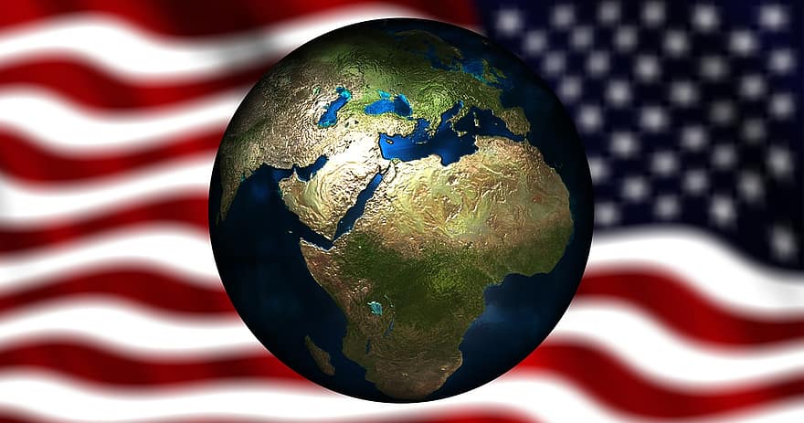bandeira, terra, globo, global, continentes, golpe, vento, vibração, personagens, EUA, América